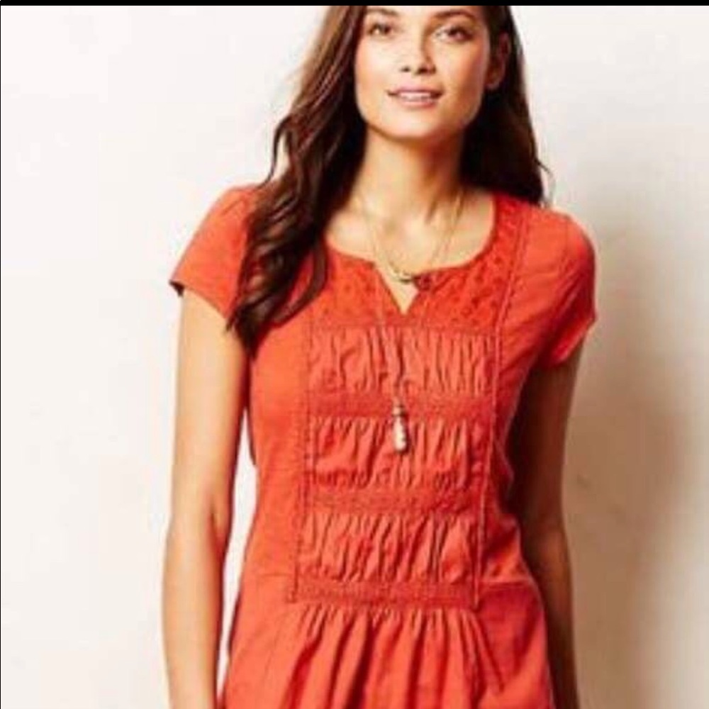 Anthropologie Meadow Rue rust eyelet detail top